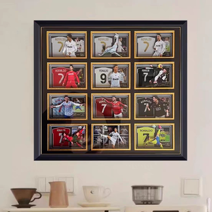 足球球星亚克力卡砖10*15展示相框卡砖收纳框实木收藏定制展示盒