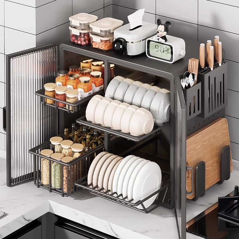 碗碟收纳架家用碗柜厨房多功能置物架放碗架碗盘沥水X架碗筷收纳