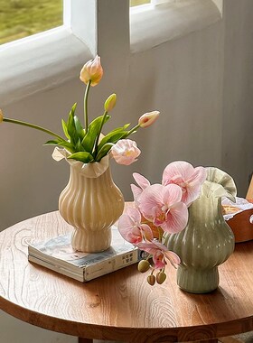 奶油风芬顿玻璃花瓶中古浪漫复古法式inKs奶玉色客厅桌面装饰插花