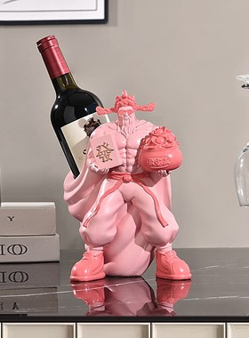 肌肉财神爷红酒架摆件客厅v电视餐边酒柜店铺前台桌面装饰开业礼