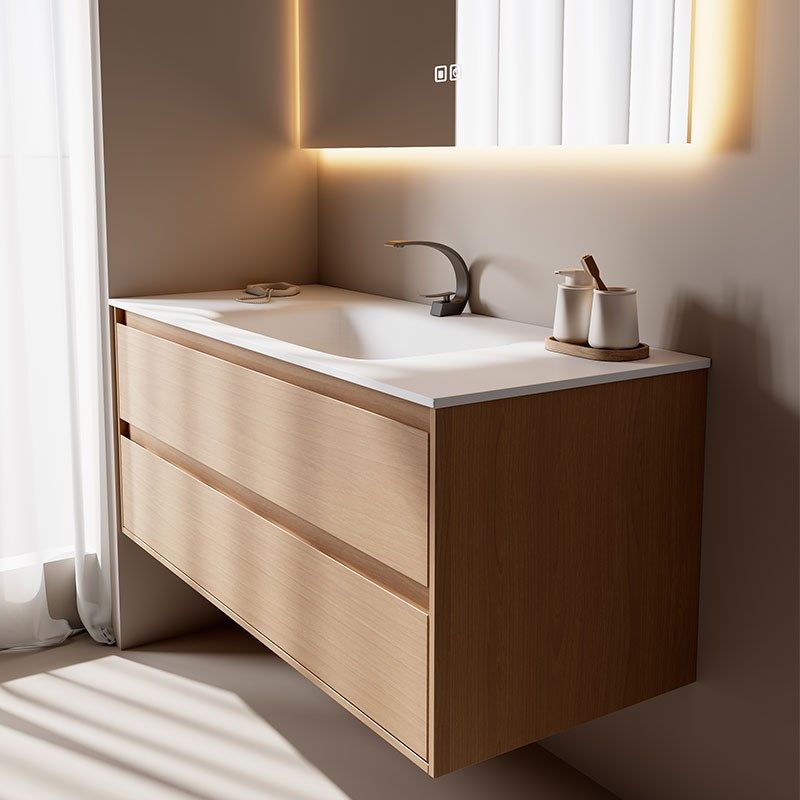 全铝蜂窝铝原木色浴室柜组合日式别墅卫生间M岩板热弯一体盆洗漱