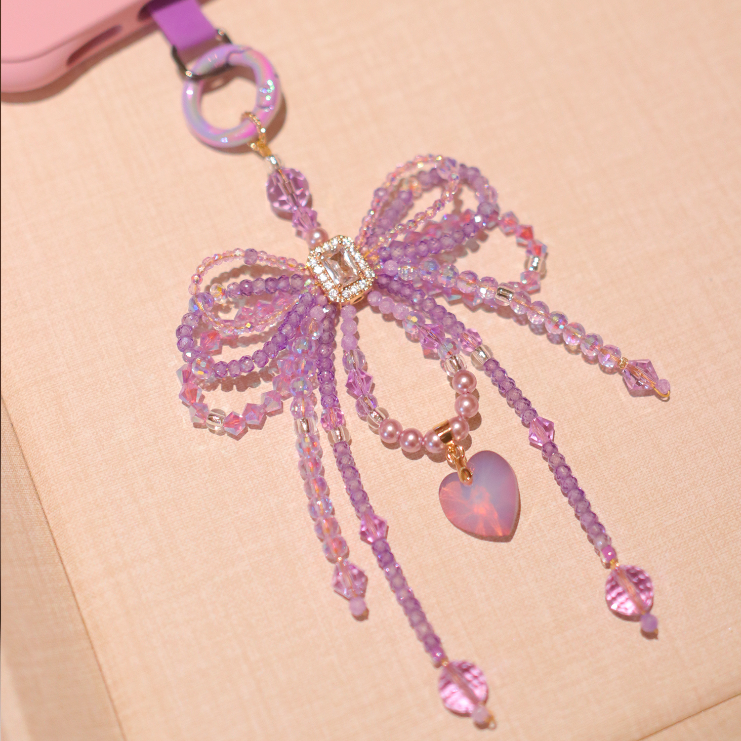 紫色系施华洛水晶蝴蝶结手机链