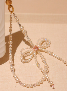 唯美浪漫简约蝴蝶结设计款温柔风白色系人造珍珠手机链手机挂饰