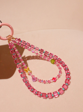 粉色方糖blingbling双层手机链
