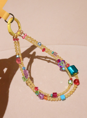 精致ins风黄色系施华洛水晶锆石双层手机链挂饰blingbling饰品