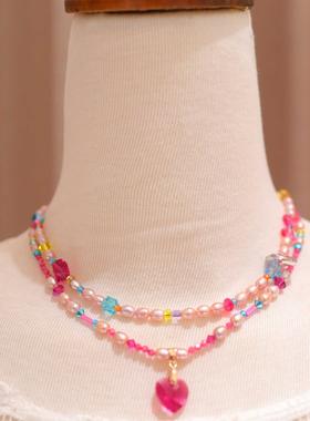 原创甜美减龄粉色巴洛克珍珠项链