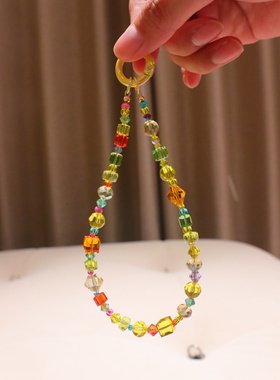 清透感黄色系施华洛水晶精致名媛风手机链挂饰挂件饰品时髦饰品