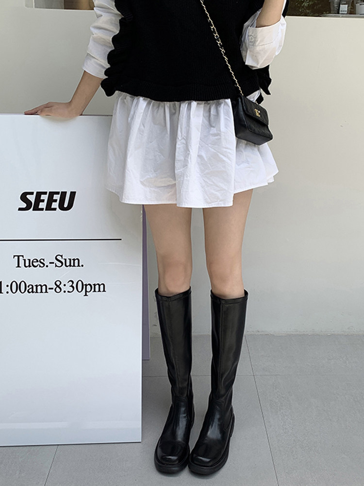 FUJI ORANGE WHITE BOOTS WOMENS 2025 NEW KNEE-LENGTH BOOTS SMALL ELASTIC BOOTS TALL SKINNY BOOTS