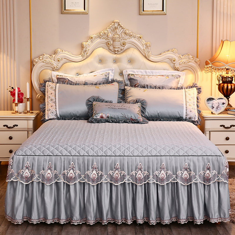 欧式夹棉加厚床裙三件套1.8m床罩公主风蕾丝床单1.5米床防滑床套 床上用品 床裙 原图主图