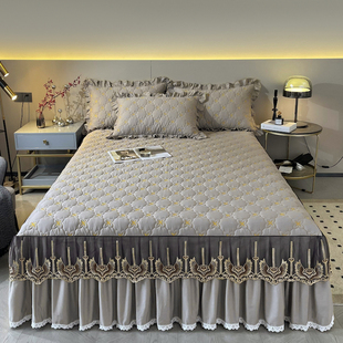 全棉加厚床裙三件套纯棉100%夹棉床罩床单1.8米床套保护罩单人1.2