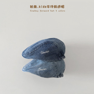 宝宝帽子春秋天新款复可爱古牛仔贝雷帽男童女童报童帽儿童前进帽