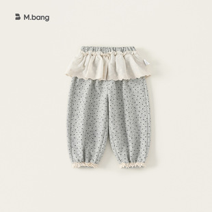 童装女童韩版裤子春季新款女小童纯色波点卫裤腰口花边束脚防蚊裤