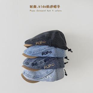 2026韩版潮复古水洗牛仔前进帽男女童韩版百搭贝雷帽显脸小鸭舌帽
