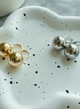 高保色质感线时髦简约圆球圆珠吊坠耳环欧阳娜娜同款银色耳饰包邮