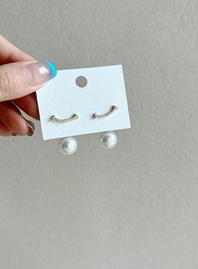 「专属心动」925设计感微笑耳钉女简约气质珍珠钻石耳环个性耳饰