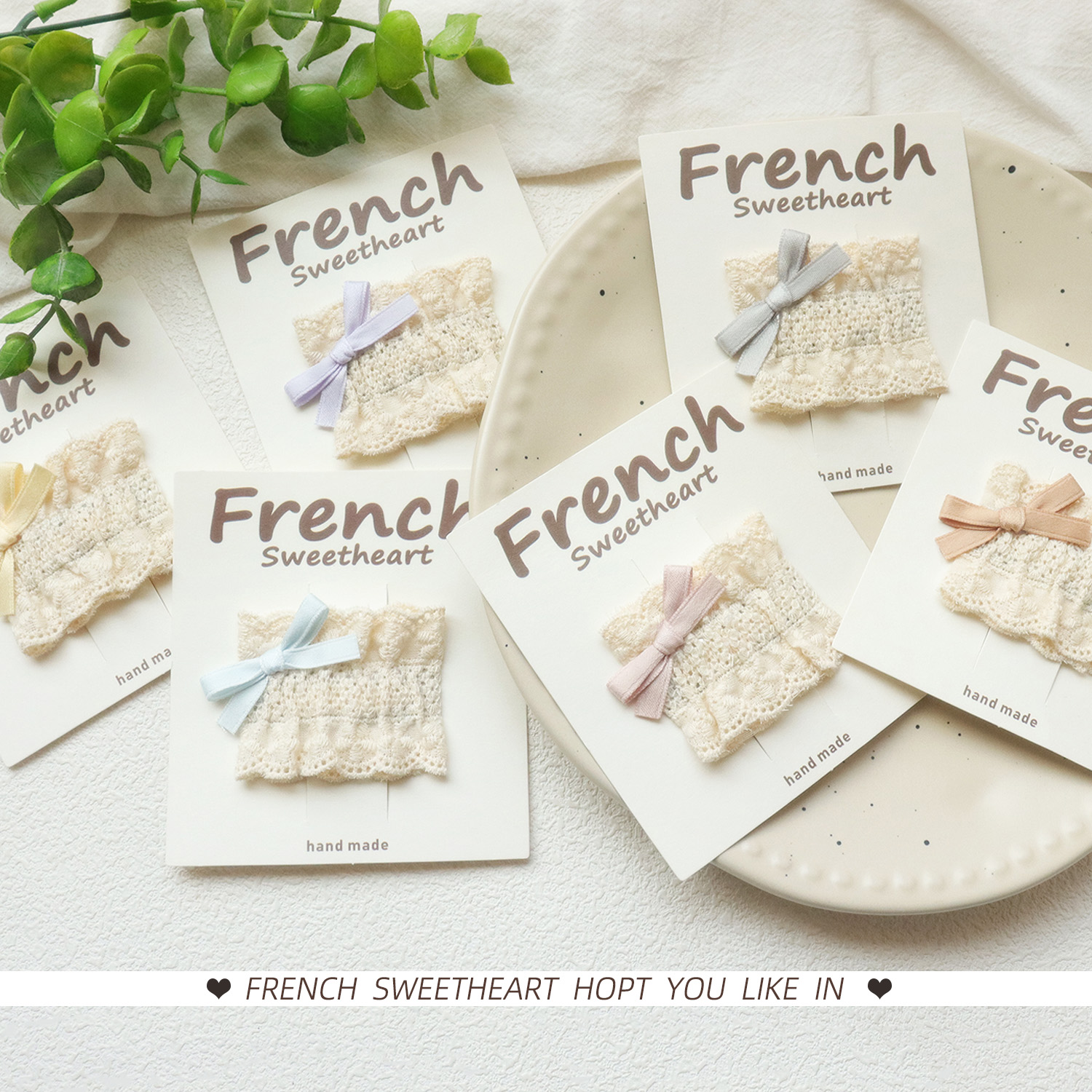 米白色蕾丝蝴蝶结BB发夹