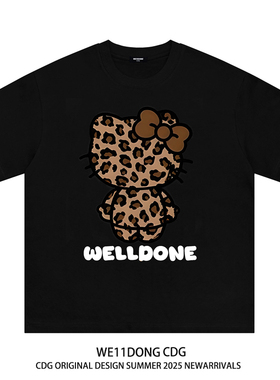 WE11DONE CDG小众潮牌豹纹HelloKitty男女复古宽松纯棉短袖t恤夏