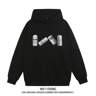 WE11DONE 潮牌WELLDON啤酒印花男女重磅宽松加绒连帽卫衣 CDG美式
