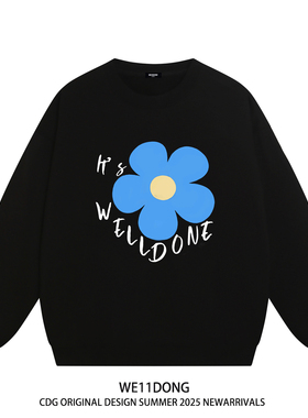 WE11DONE CDG小众潮牌WELLDONE美式高街男女重磅宽松加绒圆领卫衣