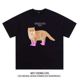 WE11DONE t恤 CDG小众潮牌趣味可爱猫咪印花男女宽松重磅纯棉短袖