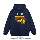 WE11DONE CDG美式 潮牌比耶趣味印花男女情侣重磅宽松加绒连帽卫衣