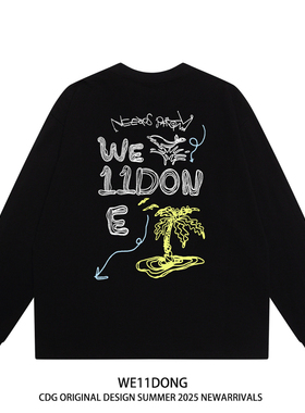 WE11DONE CDG小众潮牌WELLDONE涂鸦印花男女宽松重磅纯棉长袖t恤