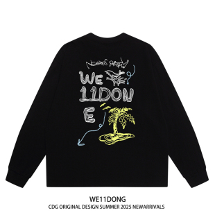 WE11DONE t恤 CDG小众潮牌WELLDONE涂鸦印花男女宽松重磅纯棉长袖