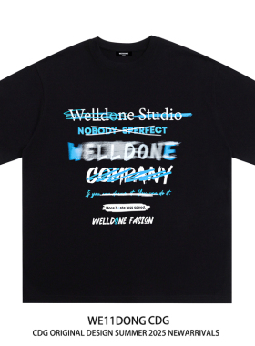 WE11DONE CDG小众潮牌涂鸦字母WELLDONE印花宽松纯棉男女短袖T恤