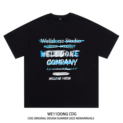 WE11DONE CDG小众潮牌涂鸦字母WELLDONE印花宽松纯棉男女短袖T恤