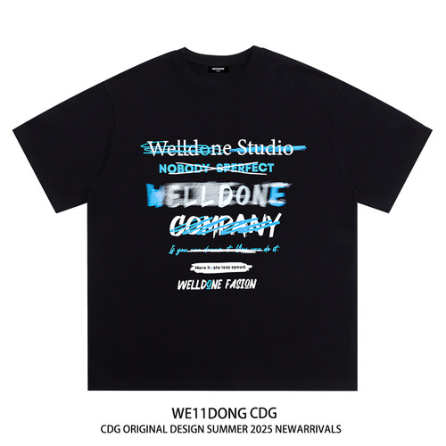 WE11DONE CDG小众潮牌涂鸦字母WELLDONE印花宽松纯棉男女短袖T恤