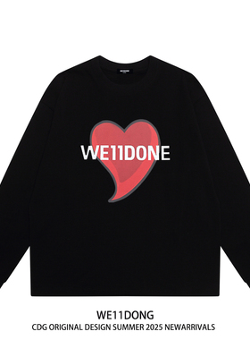 WE11DONE CDG美式潮牌WELLDONE爱心印花男女重磅宽松纯棉长袖t恤