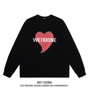t恤 潮牌WELLDONE爱心印花男女重磅宽松纯棉长袖 WE11DONE CDG美式