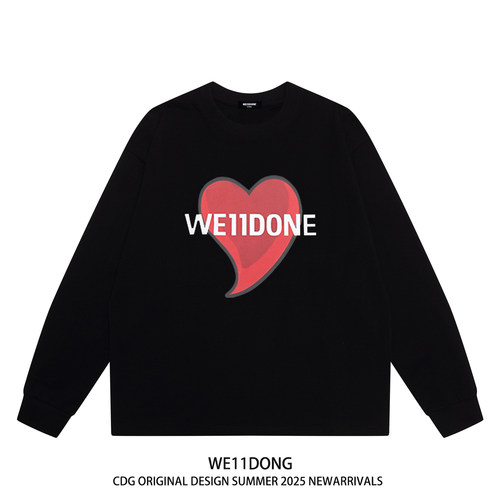 WE11DONE爱心印花纯棉长袖t恤