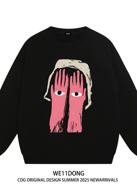 WE11DONE CDG小众潮牌Justinbieber同款卡通印花宽松加绒圆领卫衣