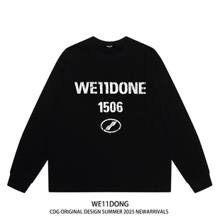 t恤 裂纹字母印花男女宽松重磅纯棉长袖 WE11DONE CDG潮牌明星同款