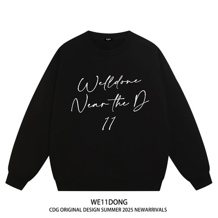 WE11DONE CDG潮牌美式高街字母WELLDONE男女重磅宽松加绒圆领卫衣