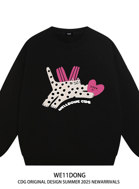 WE11DONE CDG小众潮牌虞书欣同款猫咪男女情侣装宽松加绒圆领卫衣