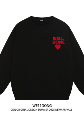 WE11DONE CDG美式潮牌爱心WELLDONE男女重磅宽松秋冬加绒圆领卫衣