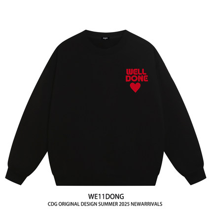 WE11DONE CDG美式潮牌爱心WELLDONE男女重磅宽松秋冬加绒圆领卫衣