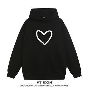 WE11DONE 潮牌WELLDONE爱心印花男女重磅宽松加绒连帽卫衣 CDG美式