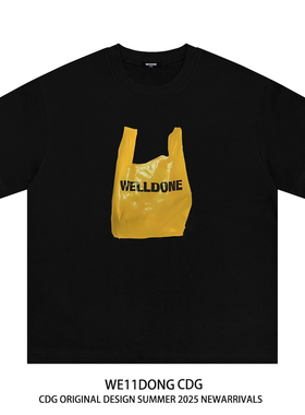 WE11DONE CDG小众潮牌休闲购物袋印花男女情侣高街宽松短袖T恤夏