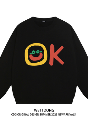 WE11DONE CDG小众潮牌WELLDONE美式高街男女重磅宽松加绒圆领卫衣