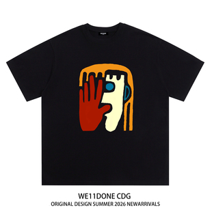 WE11DONE CDG美式潮牌WELLDONE复古抽象印花重磅宽松纯棉短袖t恤