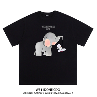 t恤 潮牌WELLDONE大象印花男女重磅宽松纯棉短袖 WE11DONE CDG美式