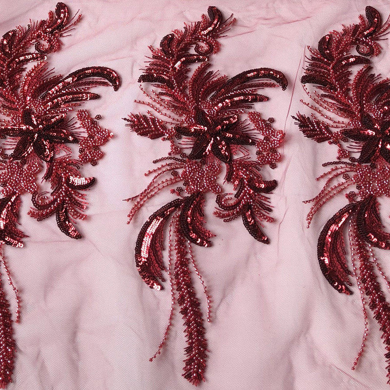 重工酒红钉珠刺绣布贴亮片花朵网纱刺绣补丁洞旗袍衣服装饰辅料,居家布艺,布贴,淘宝优惠券,粉丝福利购,淘宝优惠卷