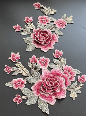 立体牡丹花朵刺绣布贴针缝