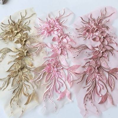 长条立体花朵刺绣钉珠布贴辅料