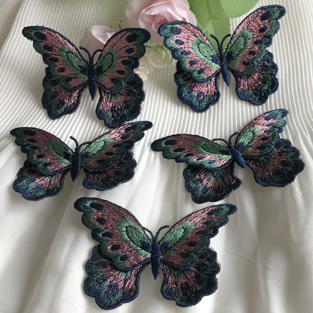 双层立体刺绣蝴蝶布贴手工DIY