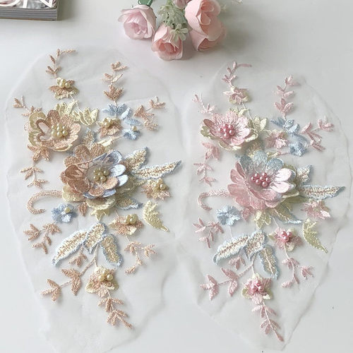 立体花朵布贴网纱刺绣钉珠针缝