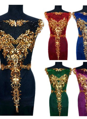 SASKIA金色亮片花朵网纱刺绣布贴舞蹈衣服装饰辅料一套6朵补丁DIY